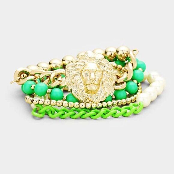 Lion Green & Gold Set of 4 Stretch Bracelets - Picture 1 of 6